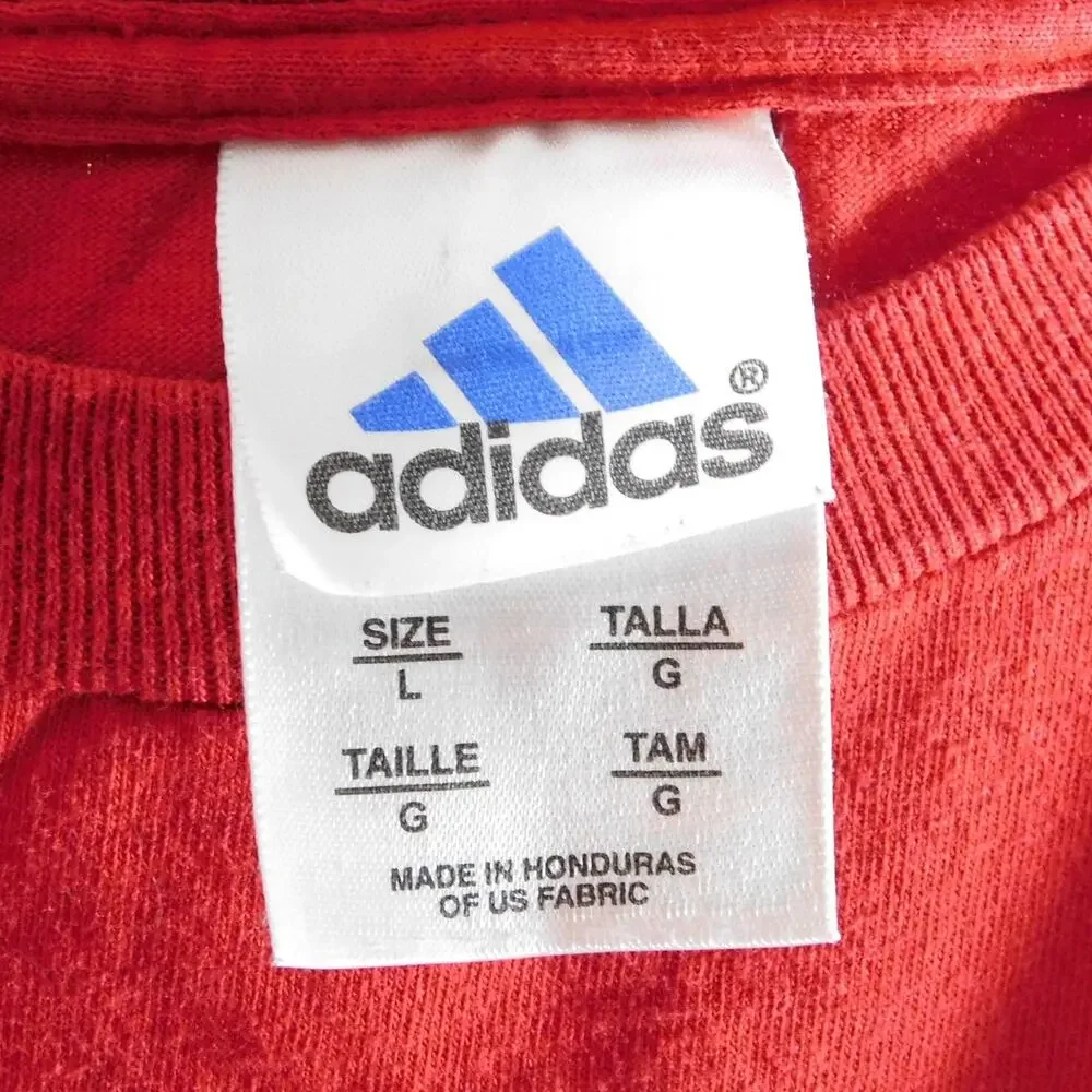 Vintage Adidas Mountain Logo T Shirt Size L Heavy Rubber Print Red Gray